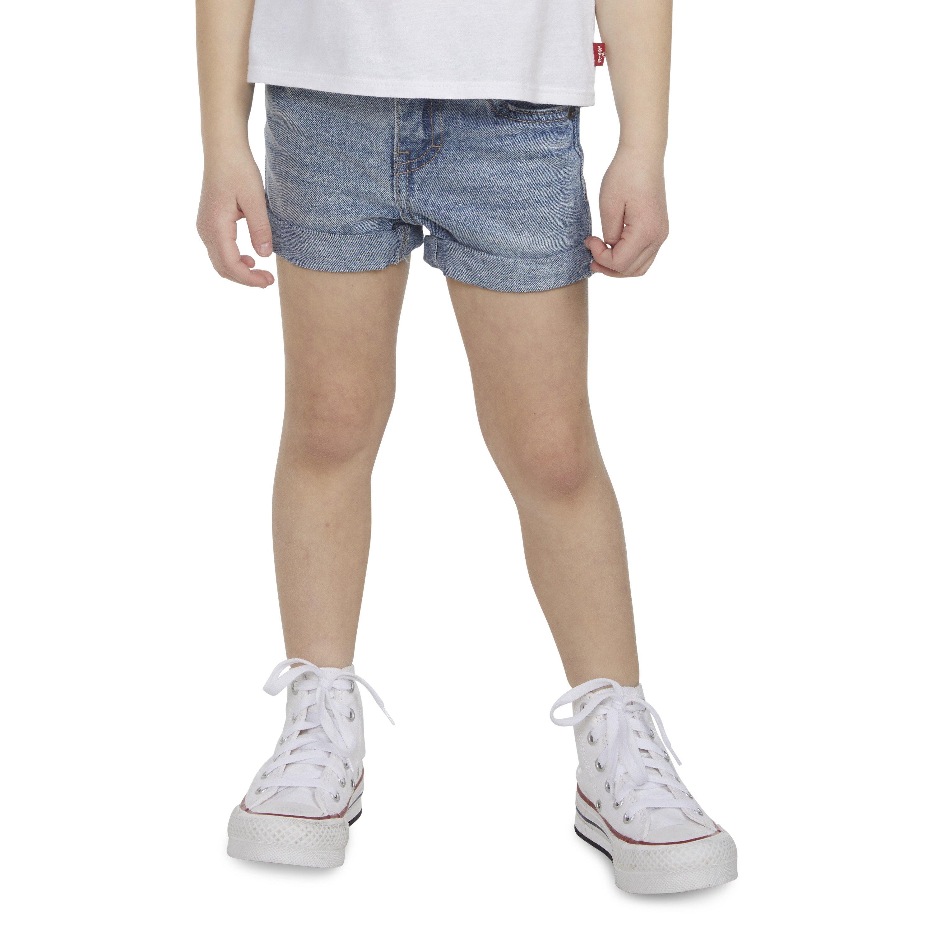 Levi's Toddler Girls' Girlfriend Fit Roll-Up Light Blue Wash Denim Shorty Shorts - AS SHOWN